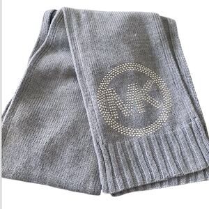 Michael Kors | Silver Studded Logo Knit Long Scarf Bling Glam Gray